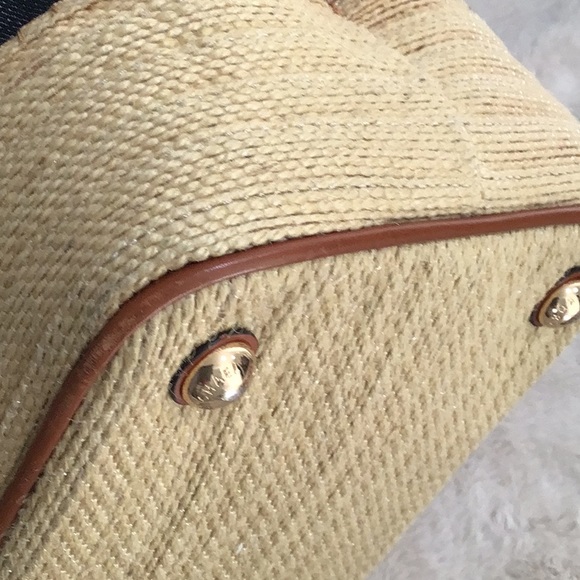 EUC. MICHAEL KORS Denim Blue Drawstring Straw Bucket Top Handle/Crossbody Bag - Picture 7 of 16